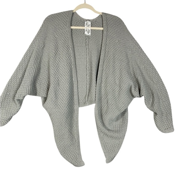 Sadie & Sage chunky knit cardigan long front lines basket weave M soft gray - Picture 1 of 10